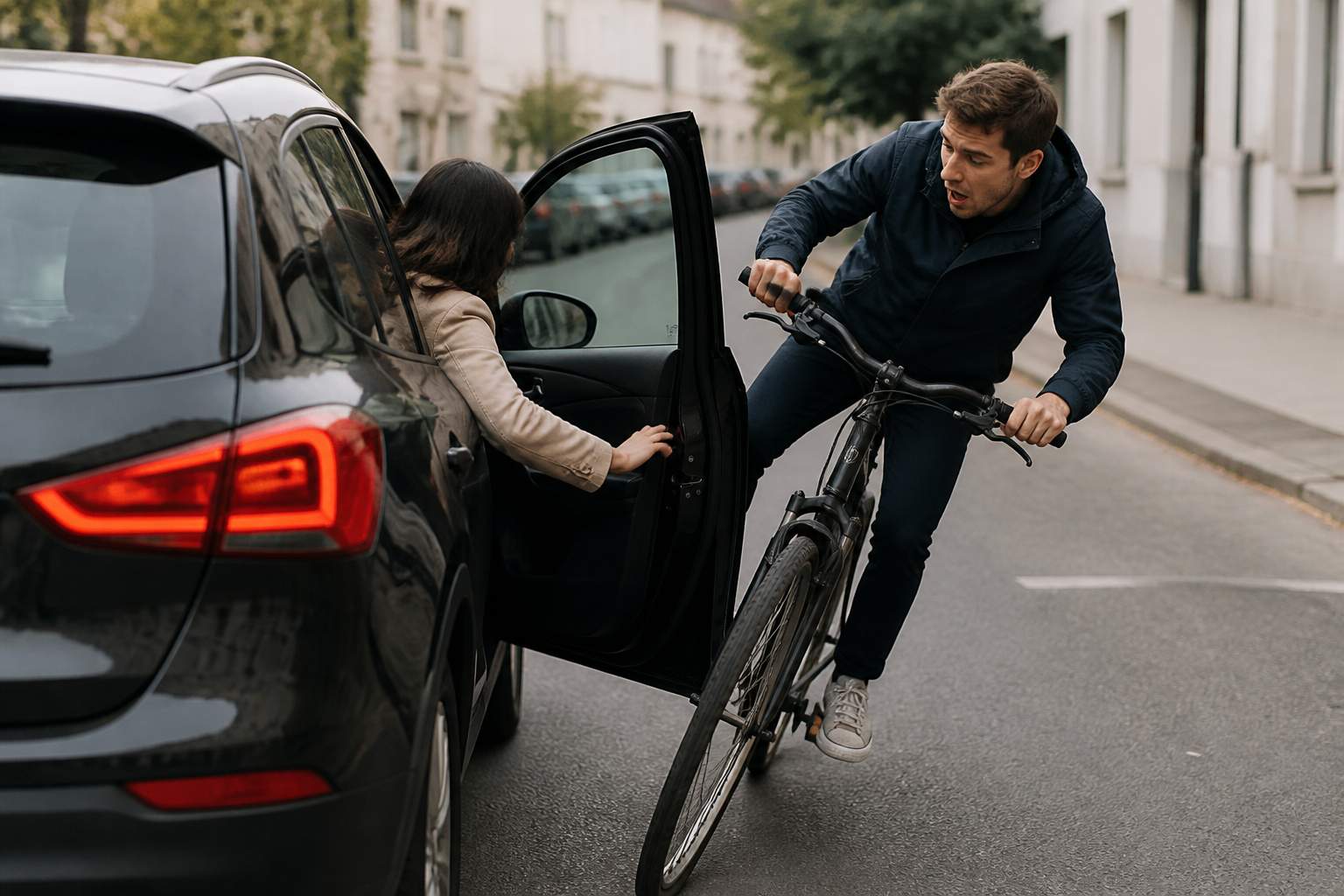 Accident d'emportiérage (portière ouverte) : Qui est en tort entre le conducteur et le vélo ?